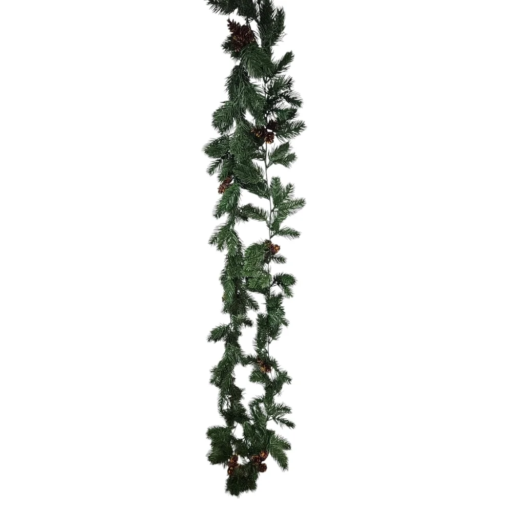 Realistic Real Touch Plastic Pine Needle‎ Garland with Pine Cones 6.5 Foot